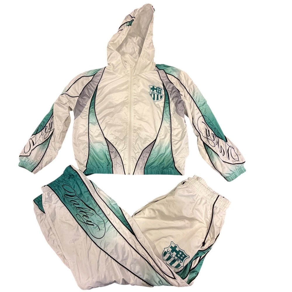 Vale Forever Valley Tracksuit Set White Teal Windbreaker Jacket XL Pants Large